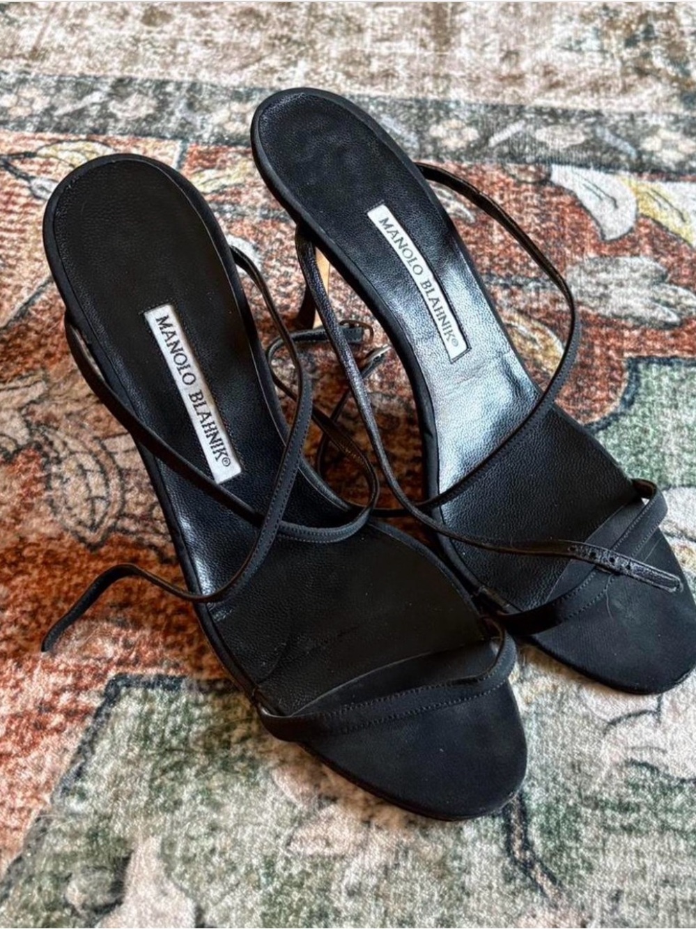 Manolo Blahnik Black Leather Strappy Heeled Sandals
